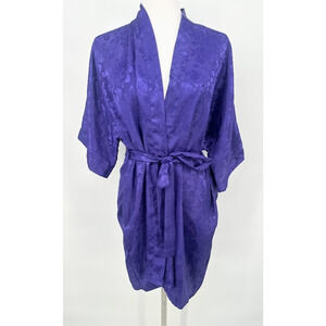 Vintage Frederick’s of Hollywood Womens Small Silk Robe Purple Floral Belted 90s